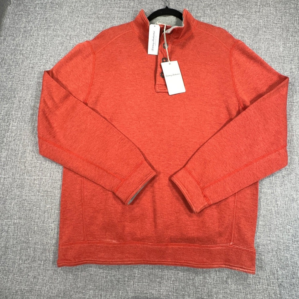 Tommy Bahama Flipshore Snap Mock Reversible Sweatshirt Mens M Ginger Orange NEW